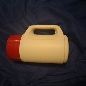 Vintage Red and Cream Thermos with Handle